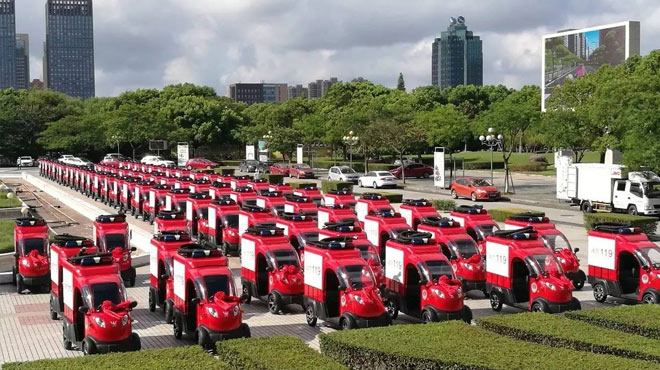 福建泉州百輛微型消防車交付 千余群眾齊學防火術